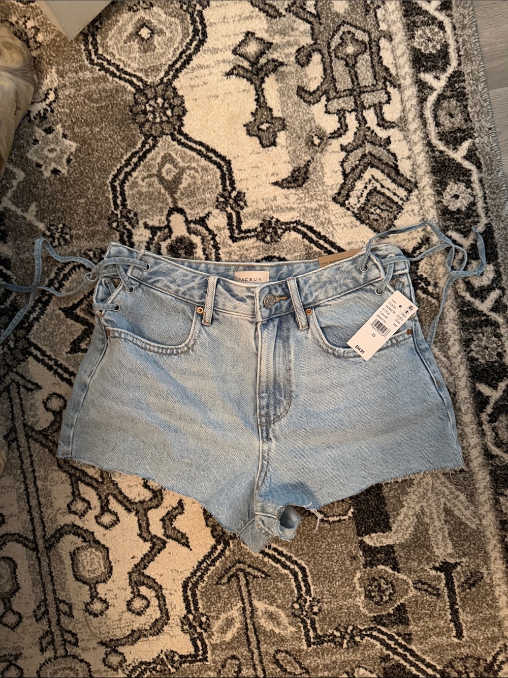 PacSun Light Wash Lace-Up High-Rise Denim Shorts 25 NWT